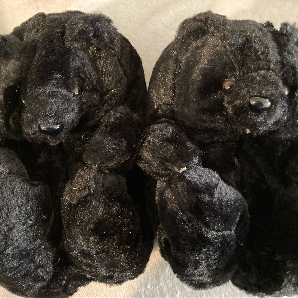 Teddy bear faux fur slipper black